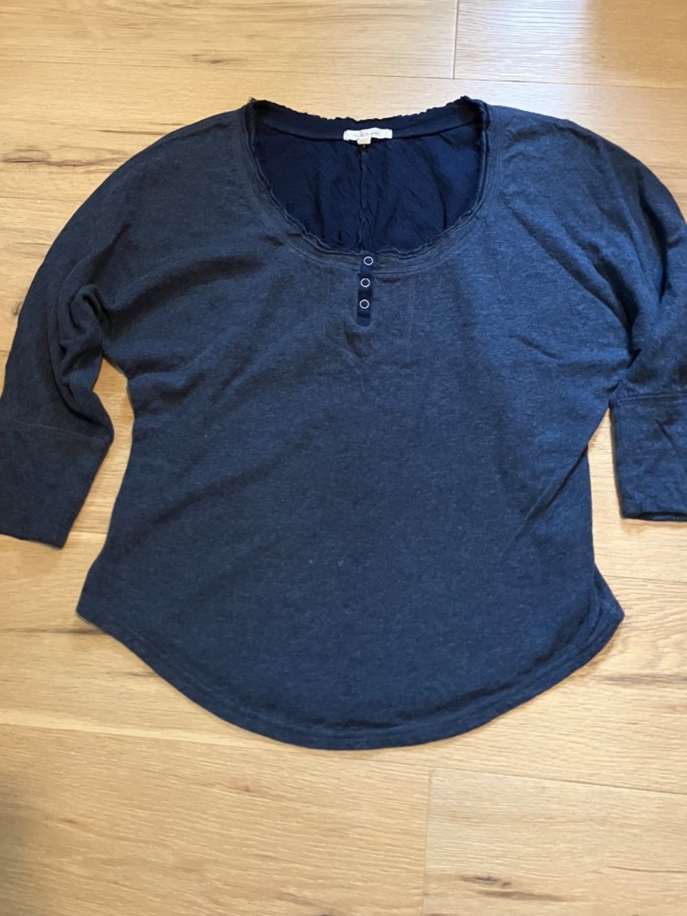 Anthropologie Pure + Good Blue Layered Scoop Henley Top Small